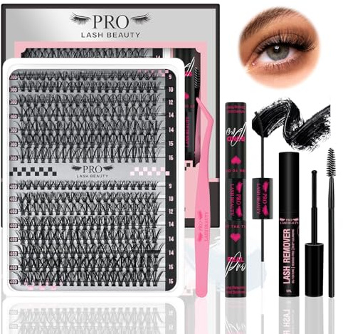 PRO Wimpernverlängerungs-Set, 300 Stück, D-Curl, Kleber und Versiegelung, Wimpernkleberentferner, Applikator (30D+40D-9-16Mix)