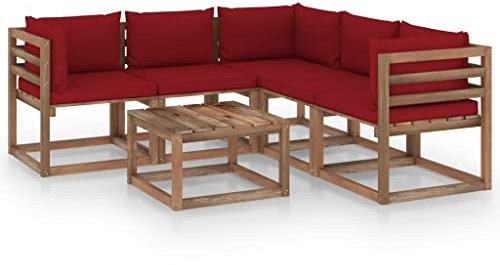 BUKSCYJS Schaukelstuhl,TerassenmöBel AußEn,Campingstuhl6-Tlg. Garten-Lounge-Set Kissen Weinrot Kiefer ImpräGniertgeeignet FüR Garten, Terrasse, Wohnzimmer, BüRo, Outdoor