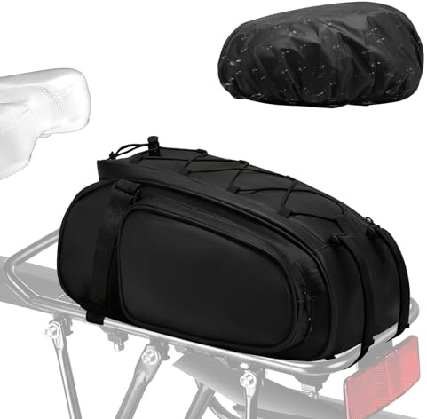 OFASIZEN Bolsa Trasera para Bicicleta, Bolsa Reflectante para Bicicleta con Portaequipajes de 8L, Bolsas Multifuncionales 3 en 1 con Cubierta para Lluvia