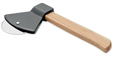 eBuyGB Pizza Wheel Axe Slicer/Cutter, Sustainable Bamboo, Sharp Stainless Steel Pizza Slicer Tool 22cm, Pizza Lover Gift