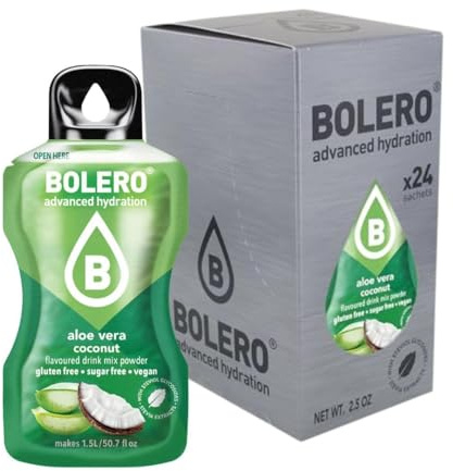 Bolero ALOE VERA COCO 24 x 3 g | Jus en poudre sans sucre, sucré avec de la stévia + vitamine C | Convient pour les enfants, les diabétiques | Sans gluten et adapté aux végétaliens | Le goût