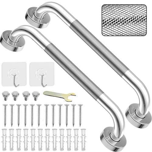 2 Pack 17inch Grab Bar Rail, 304 Stainless Steel Non-Slip Bathroom Chrome Grab Rail, Non-Slip Disability Auxiliary Handle, Safety Handle for Kitchen Bedroom Bathtub, Shower, Steps, Indoor/Outdoor