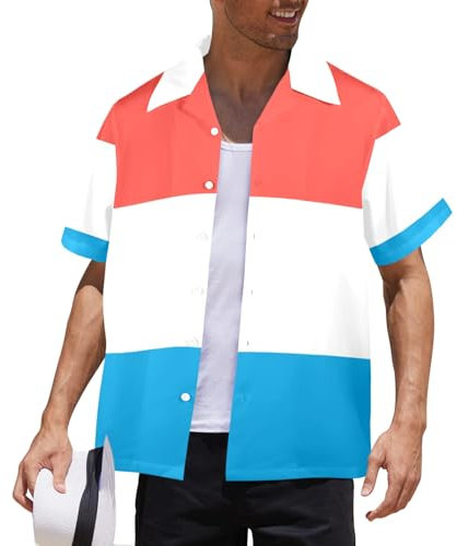 IFCXA Luxemburg-Flagge, Herren-Hemd, Sommer, Strand, kurzärmelig, Hawaii-Hemd, mehrfarbig, 58