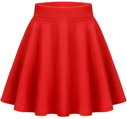 Zeagoo Kjolar damshorts basic kjol elastisk midja A-linje minikjol kort skater kjol ledig kjol, Färg: röd, L