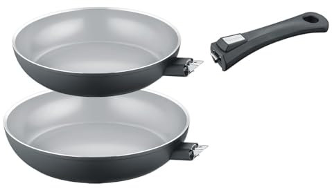 Berndes Pfannen Set b.perfect 2tlg. - Universalpfanne 24 cm 28 cm & abnehmbarer Griff – allherdtauglich - Bratpfanne mit Antihaftbeschichtung – abnehmbarer Griff – Aluminium – ohne PFAS - schwarz