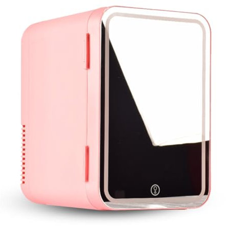 ZCCMWLVSHUO Petit RéFrigéRateur CosméTique, 8L,avec Miroir De Courtoisie LED Frigo Camping, Voiture,Maison,Chaud Et Froid 2 en 1 Frigo Maquillage, pour Chambre, Bureau Et Voiture,Pink