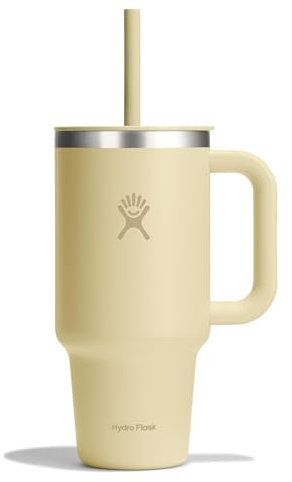 Hydro Flask Travel Tumbler with Handle, Lid and Straw - Insulated Stainless Steel in 32 Oz Starlight