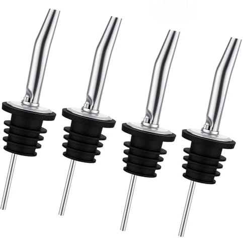 QGH 4 Pcs Bottle Pourers for Spirits, Wine, Olive Oil & More - Stainless Steel, Leak-Proof, Easy-to-Clean, Versatile Use - Ideal for Home Bars, Kitchens & Professional Settings