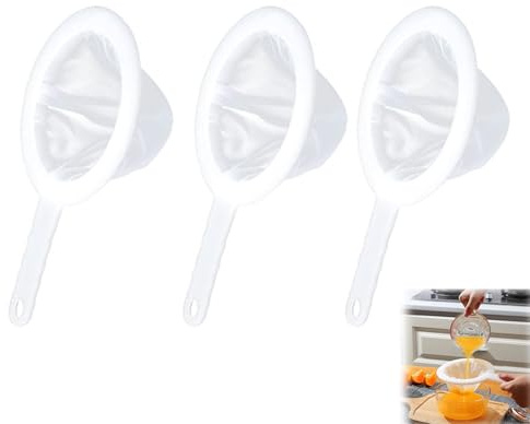 Lot de 3 passoires à mailles fines, tamis en plastique nylon ultra fin avec poignée coulissante pour filtrer la confiture (100 maille, 200 maille, 400 mailles)