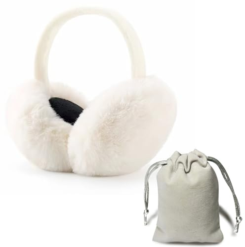 ZOCONE Cache Oreilles Femme Peluche, épaissir d'hiver Pliable Cache Oreille fille Cache-oreilles doux et Chauds pour Homme et Femme l'extérieur Avec sac de rangement Chauds Cadeau d'hiver (Blanc)