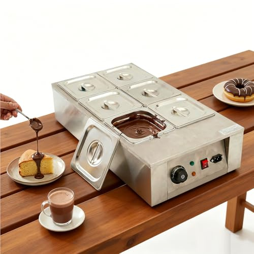 OUKANING Fondeur de chocolat électrique 1000 W – Appareil de fusion de chocolat avec 6 creusets de 0 à 80 °C en acier inoxydable Capacité 12 kg