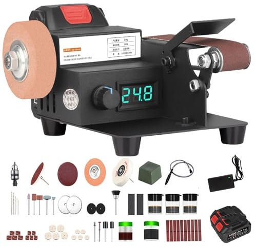 Mini lijadora de Banda de 350 W, lijadora de Banco con batería de Litio de 2 * 21 V, Velocidad de 0-8000 r/min y Pantalla Digital Grande, lijadora eléctrica hacia adelante y hacia atrás, para Madera