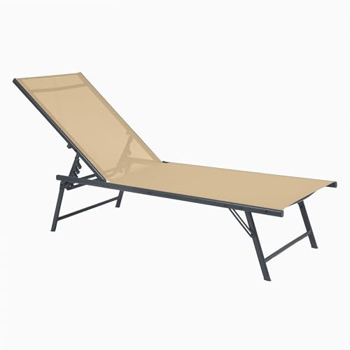 WERKA PRO Transat Réglable Capacité 120 kg 182 x 53 x 33.5 cm Crème | Acier, résistant aux intempéries, robuste, compact, usage jardin et terrasse, extérieur, 5 positions inclinables