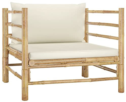 Myheimly Gartensofa mit Kissen Cremeweiß Bambus