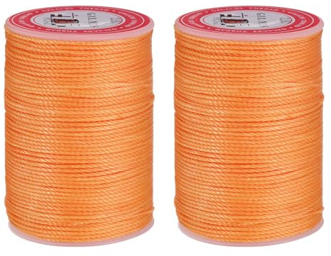 QUARKZMAN Fil Ciré Rond en Cuir, 55m / 60 Yards Fil Polyester Ciré, 0.80mm Cordon de Couture Ciré pour Travaux en Cuir, Reliure, Bracelets Tressés, Orange, 2pcs