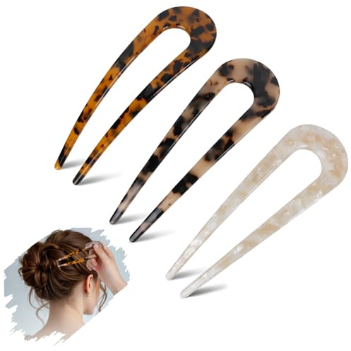 French Hair Pin Aus Metall für Frauen - Goldene U-Förmige Haarschmuck, Haarnadeln Groß Französische Haarnadel für Alle Haartypen, Spangen für Dutt, Twists, French Twist Hair Pin(Creme)