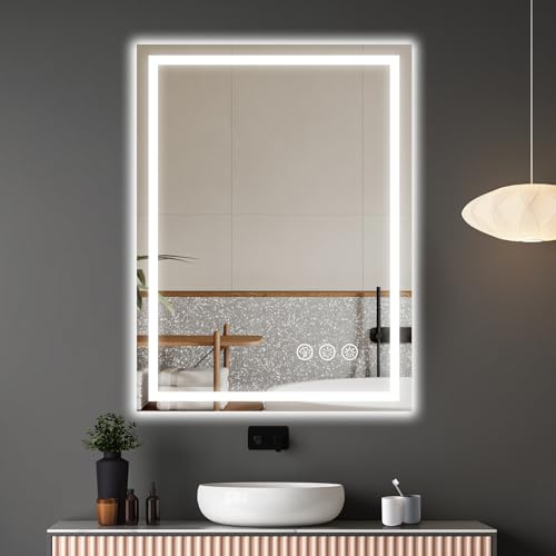 Ratsamee LED Bathroom Wall Mirror with LED Lights - 600×800 MM Anti-Fog Vanity Mirror, 3-Color Dimmable Frontlit Illumination for Makeup, Wall Mounted Bathroom Lighting