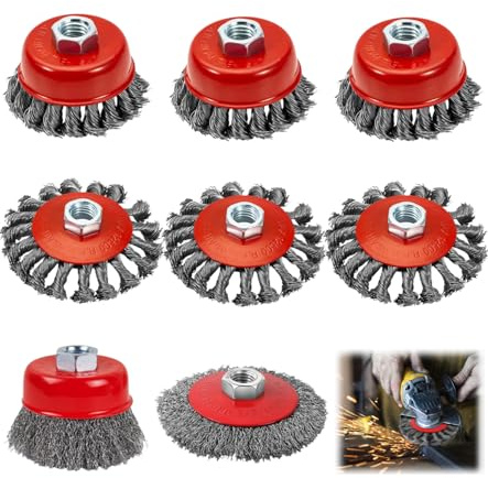 ZHEHNSA 8 stycken trådborstar för vinkelslipar m14, trådborste vinkelslip diameter 80 mm och 120 mm trådborste flex m14, för borrmaskinrengöring, rostning, polering, slipning, M14-modell