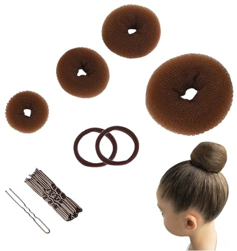 Ciambella per Chignon,4 Pezzi Retine per Capelli Chignon Facile per Capelli per Bambina e Donna,e 2 Elastici per Capelli,10 Clip a Forma di U per Acconciature Chignon per Ballerina e Danza