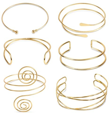 Mikovivi 6 Pulseras de Oro el Brazo para Mujer, Pulsera Ajustable Brazo Abierto Brazalete Simple y Elegante con Espiral Accesorios Personalizados para Mujer Regalo de Joyería
