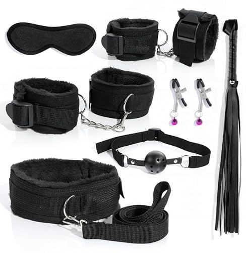 QiKKago Set de Siete Piezas de Pulseras de Nylon para Las Manos y los Muslos, Correa de Cama y látigo, máscara para los Ojos, Regalo de Pareja - H14