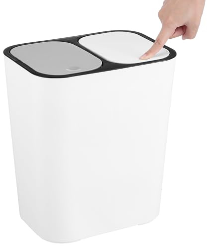 LOLIPPYY Cubo De Basura Doble Compartimento Pedal y Estructura Antideslizante Separación De Residuos Sólidos y Líquidos Para Cocina y Hogar Color Blanco