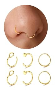 JOOTUEPO 6 Pièces Faux Piercing Nez Anneau de Nez Lèvre Ring Set, 20G Anneau de Nez Doré fin Anneau de Piercing Nez, Anneau Segmenté Clicker en Acier Chirurgical, pour Nez/Septum/Oreille/Hélix ou