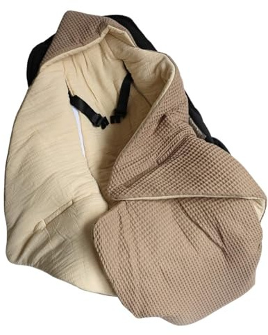 HOBEA-Germany Baby Einschlagdecke aus Bio-Baumwolle – Decke für Babys, Passend für 3- und 5-Punkt-Gurt, Verschiedene Designs (Waffelmuster Taupe/Musselin beige)