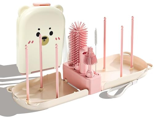 VIRAHYEM Baby Bottle Brush Set, Silicone Bottle Cleaning Brush | Bottle Brush with Nipple & Straw Cleaner, Soap Dispenser, Drying Rack, Portable Newborn Feeding Essentials for Home & Travel