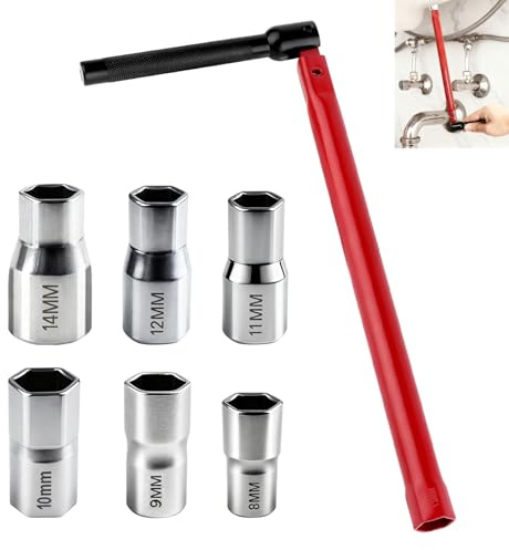 7 Pièces Chiave Rubinetto Lavello, Chiave per Rubinetto Sottolavello avec Adaptateurs 8-14mm, Chiave per Dadi Rubinetti,Clé d'Évier Universelle avec Poignée Pivotante,Pratique pour Espaces Restreints