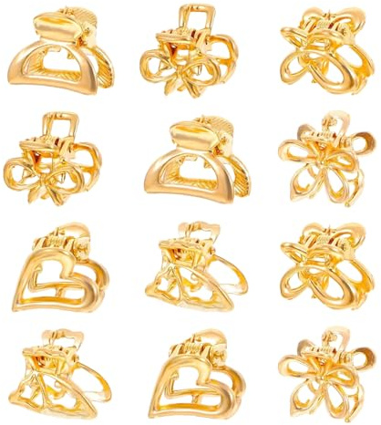 12 Stück Mini Metall Haarspangen Haarklammern Rutschfeste Damen Klein,Haarklammer Gold,Blumen Kleine Small Flower Hair Goldene Haarclips Schmetterling Für Dünnes Haar Mädchen Frauen,MiniHaar Clips