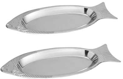 MUELODSIC Plato Forma de Pez de Acero Inoxidable 2 Piezas 35 CM y 40 CM Imán Débil y Fuerte Bandejas para Pescado al Vapor y Barbacoa Aptas para Cocina Doméstica y Restaurante