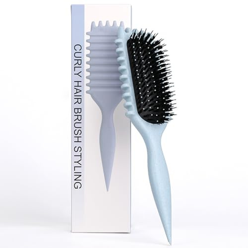 Curly Brush - Lockigt Hårborste, Curly Brush Enhance Bounce-borste | Bländar vågigt/lockigt hår, minskar frizz - ergonomisk design för alla texturer (blå, ränder)