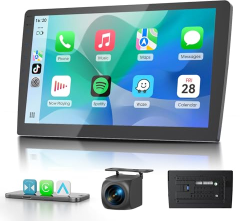 Haudio 2 Din Autoradio mit Apple CarPlay & Android Auto, 9 Zoll HD Bildschirm, HD Rückfahrkamera, 2+64GB, GPS, Bluetooth, Sprachsteuerung, Mirror Link, FM/AM/AUX, für alle Fahrzeuge