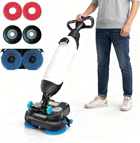 ToayNia Mini Floor Scrubber,Commercial Electric Floor Scrubber,Cordless Tile Polisher,Multi-Functional Floor Cleaner Machine,Separate 4.5L and 7.5L Water Tanks,Efficient Cleaning White