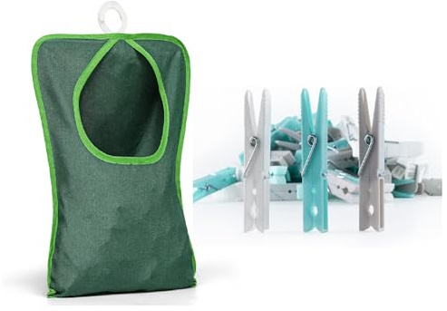 Flatro Clothes Peg Bag with 36Pcs Pegs for Washing Line with Hanger | Waterproof Peg Holder to Store Pegs for Washing line | Clothes line Bags with Hanging Clip