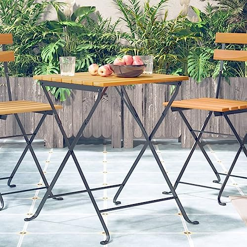 Zeehear Bistrobord av akacia massivt trä med stålben, 55 x 54 x 71 cm, hopfällbart, väderbeständigt, för trädgård, terrass, balkong, utrymmesbesparande som sidobord eller loungebord
