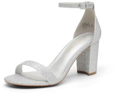 DREAM PAIRS Women's Chunk Low Heel Pump Sandals,Size 8,Silver/Glitter,CHUNK