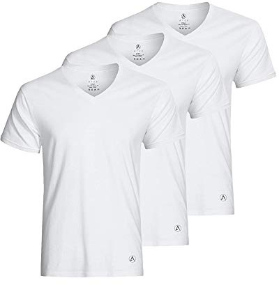 ATEK Mens Undershirts - V Neck Undershirts for Men (3 Pack, White, Extra Long Tshirts) - Stay Tucked Under Shirt for Men with Cooling & Moisture Wicking, Sweat Proof, Breathable