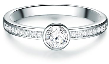 Trilani Damen Solitäring 925/- Sterling Silber Zirkonia weiß in Brilliantschliff Verlobungsring Antragsring Silberring