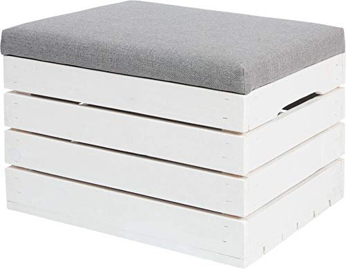 ISO TRADE Sitzbank mit Stauraum Holzbank Gepolstert 40x50x35 cm bis 150 kg Belastbar Weiß-Grau - Zimmer Deko Wohnzimmer & Kinderzimmer - Hocker mit Stauraum 3636