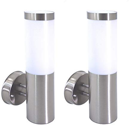 Trango 2er Pack IP44 Außenleuchte 8000L/2, Wandleuchte aus Edelstahl & Kunststoff mit E27 Fassung Passend für LED Leuchtmittel, Außenwandleuchte, Außenlampe, Wandlampe ohne Leuchtmittel