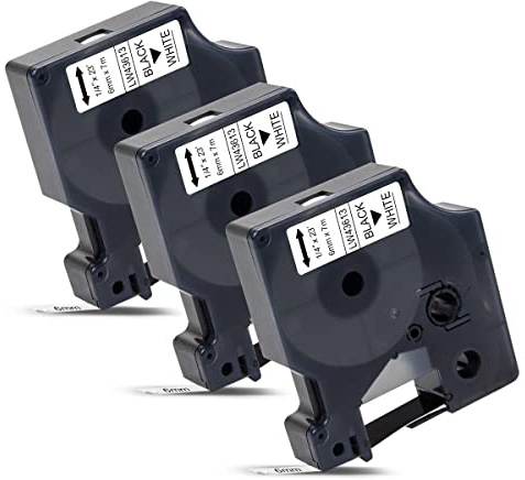 Labelwell Kompatibel Schriftband Ersatz für Dynmo D1 43613 S0720780 Schwarz auf Weiß 6mm x 7m für Dynmo LabelManager 160 210D 360D 280 420P 500TS Labelpoint 250 150 Labelwriter 450 Duo