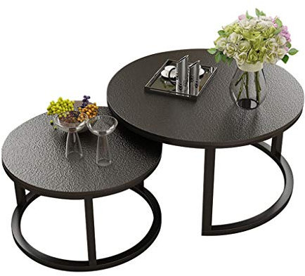 LAMXF Moderne Satztische, Runde Säulentische, Holz Sofa Tische, Metallrahmen Couchtische, Wohnzimmer Tischsets Möbel