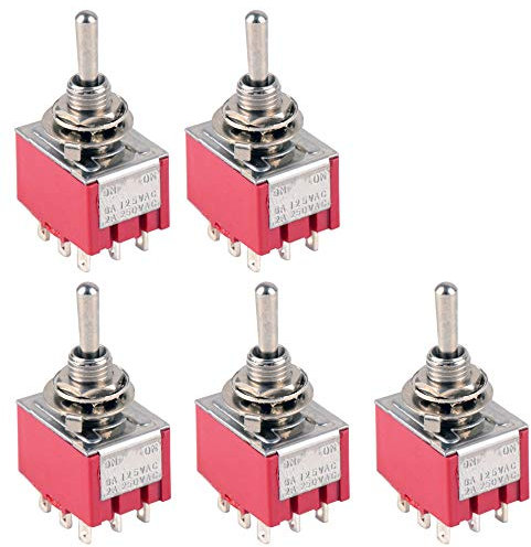 ETOPARS 5 Pièces Mini Interrupteur à Bascule on-on 6A 125V / 3A 250V 9 Broches 2 Positions 3PDT Miniature Interrupteur Voiture Borne Soudure