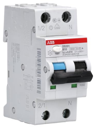 ABB DS201 B10 A10 FI/LS-Schalter RCBO 1P+N Typ A 6kA 10mA 10A | Kombinierter Fehlerstrom- und Leitungsschutzschalter, 2 TE Breite, DIN-Schienenmontage, 2CSR255180R0105