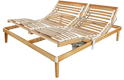 SomnusSana Rete a Doghe in legno di faggio Alzata testa piedi Elettrica Letto una piazza e mezza Motorizzato 150x185 H 32cm