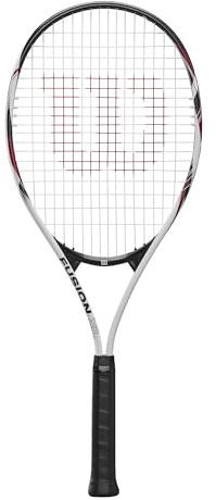 Wilson Racchetta Da Tennis Fusion Xl, Offre Potenza Leggera e Tolleranza Migliorata, Design V-Matrix e Portata Estesa, Fornita Pre-Incordata, Colore: Bianco/Nero/Rosso, Taglia: 3