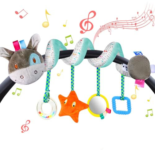Vicloon Activity-Spirale Spielzeug, Kinderbett Spiralspielzeug, Babyschale Spielzeug Aufhängen an Babyschale, Wiege, Für Babys und Kleinkindern ab 0+ Monaten - Reise Aktivität Spielzeug(Esel)