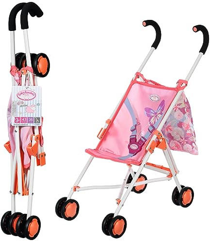 Baby Annabell Zapf Creation 707470 Active Stroller Tasche-faltbarer valp med Netz och 3-punkt-Gurt, 62 cm Griffhöhe i rosa